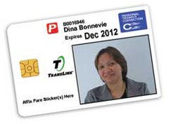 Image of Regional Transit Connection (RTC) Discount ID with name and photograph of ID holder, the expiration date of the ID and embedded Translink chip.