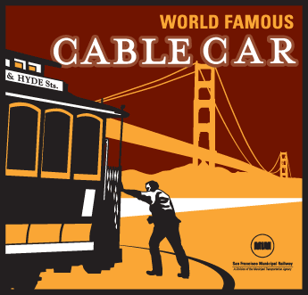 stylized graphic of operator turning a cable car by Beach and Hyde