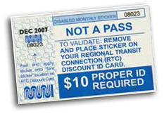 Disabled monthly sticker that must be applied to RTC Discount ID card.  The sticker by itself cannot be used as a pass.